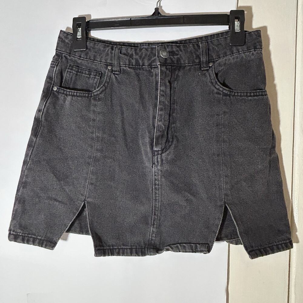 Indigo Rising Black Denim Mini Skirt Womens Small Front Slits